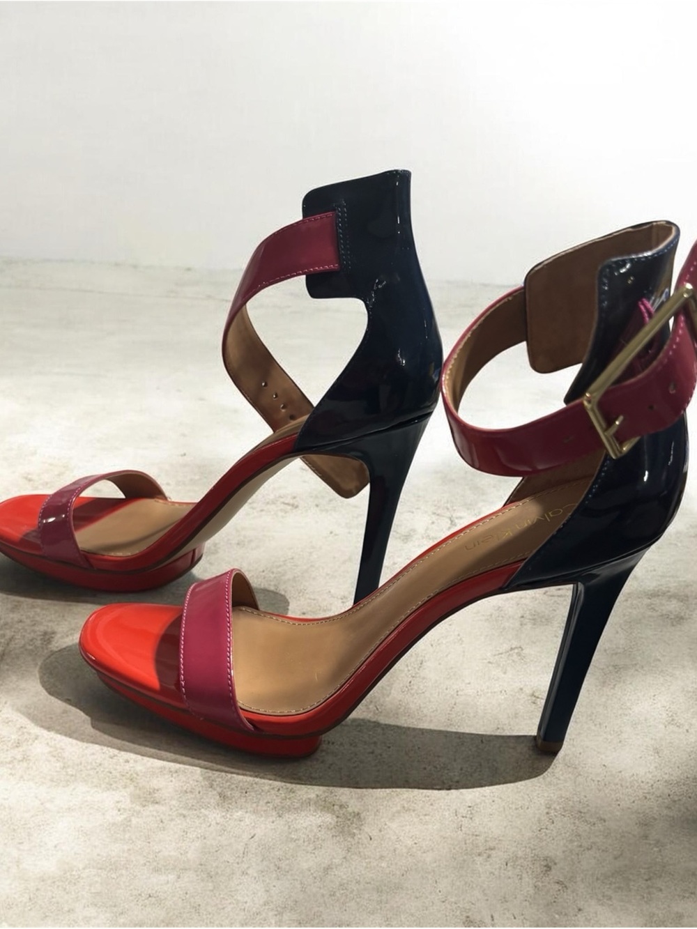 Calvin Klein Two-Tone Red and Black Patent High Heel Sandals